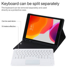 Load image into Gallery viewer, TG-102BC Detachable Bluetooth White Keyboard + Microfiber Leather Tablet Case for iPad 10.2 inch / iPad Air (2019), with Touch Pad &amp; Pen Slot &amp; Holder, White Keyboard