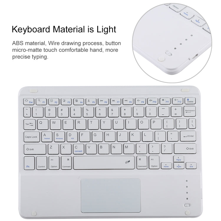 TG-102BC Detachable Bluetooth White Keyboard + Microfiber Leather Tablet Case for iPad 10.2 inch / iPad Air (2019), with Touch Pad & Pen Slot & Holder