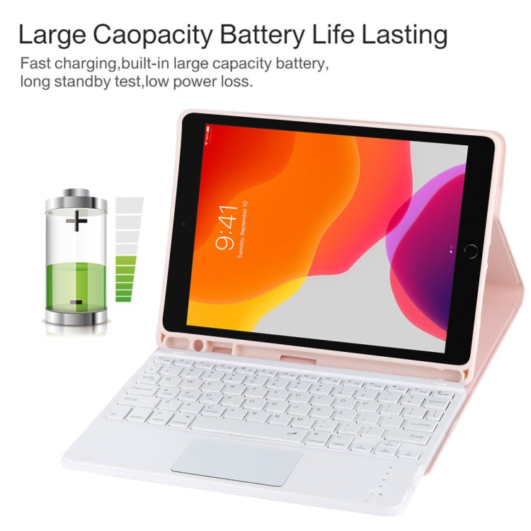 TG-102BC Detachable Bluetooth White Keyboard + Microfiber Leather Tablet Case for iPad 10.2 inch / iPad Air (2019), with Touch Pad & Pen Slot & Holder