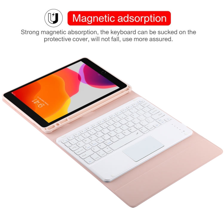 TG-102BC Detachable Bluetooth White Keyboard + Microfiber Leather Tablet Case for iPad 10.2 inch / iPad Air (2019), with Touch Pad & Pen Slot & Holder