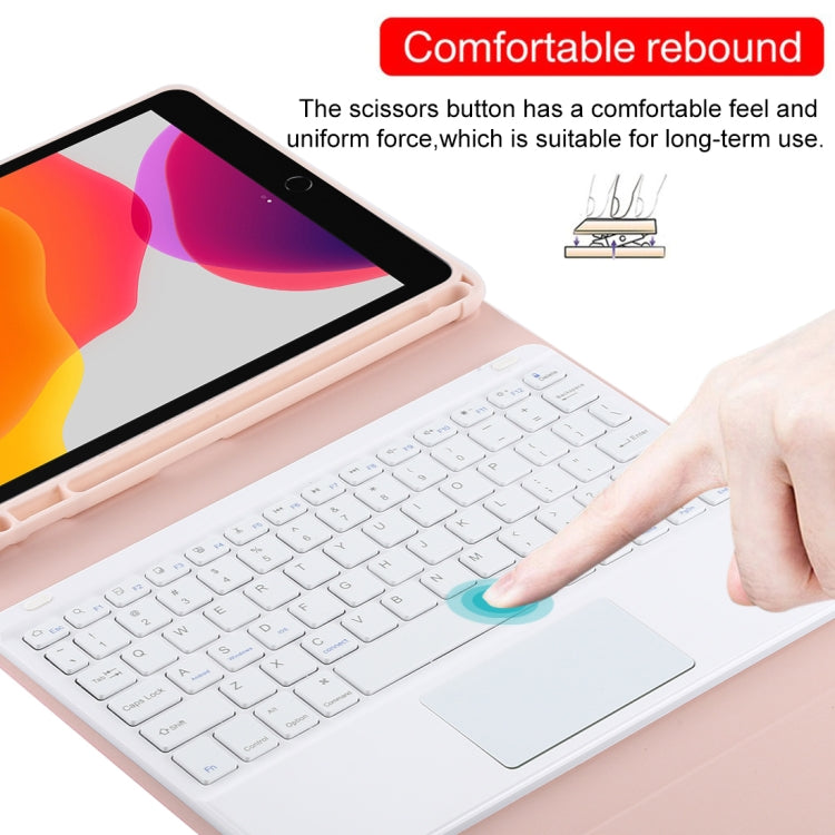 TG-102BC Detachable Bluetooth White Keyboard + Microfiber Leather Tablet Case for iPad 10.2 inch / iPad Air (2019), with Touch Pad & Pen Slot & Holder