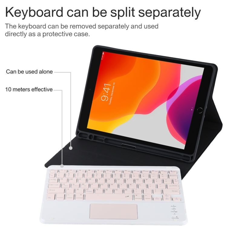 TG-102BC Detachable Bluetooth Pink Keyboard + Microfiber Leather Tablet Case for iPad 10.2 inch / iPad Air (2019), with Touch Pad & Pen Slot & Holder