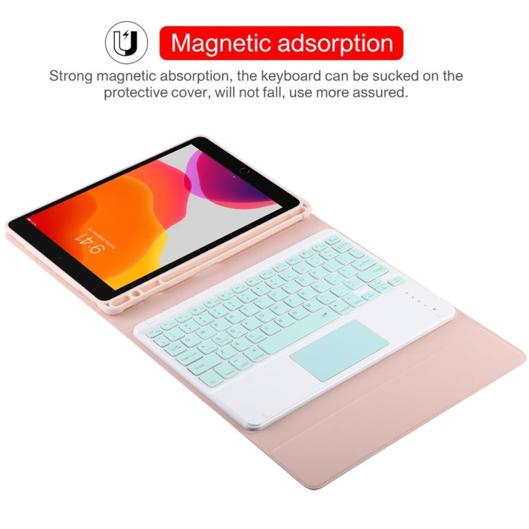 TG-102BC Detachable Bluetooth Green Keyboard + Microfiber Leather Tablet Case for iPad 10.2 inch / iPad Air (2019), with Touch Pad & Pen Slot & Holder, Green Keyboard