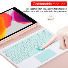 Load image into Gallery viewer, TG-102BC Detachable Bluetooth Green Keyboard + Microfiber Leather Tablet Case for iPad 10.2 inch / iPad Air (2019), with Touch Pad &amp; Pen Slot &amp; Holder, Green Keyboard
