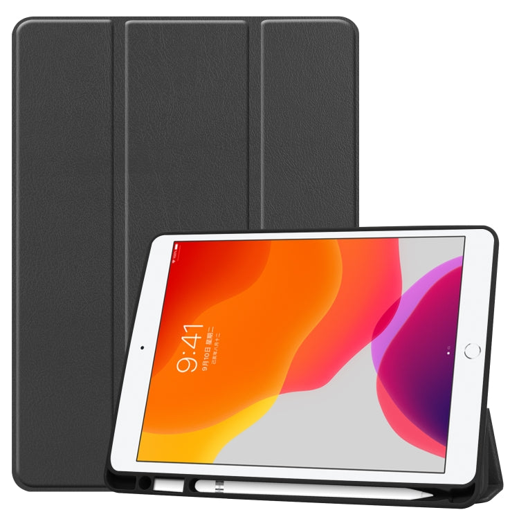 For iPad 10.2 2021 / 2020 / 2019 Custer Texture Horizontal Flip Smart TPU Leather Case with Sleep / Wake-up Function & Three-folding Holder & Pen Slot