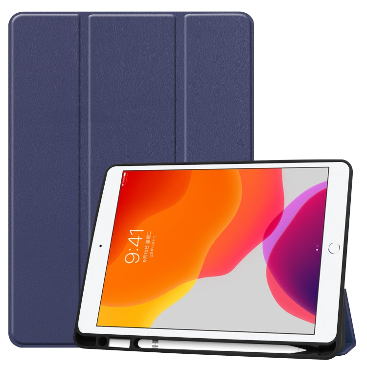 For iPad 10.2 2021 / 2020 / 2019 Custer Texture Horizontal Flip Smart TPU Leather Case with Sleep / Wake-up Function & Three-folding Holder & Pen Slot