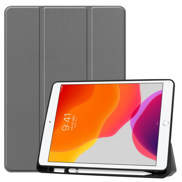 For iPad 10.2 2021 / 2020 / 2019 Custer Texture Horizontal Flip Smart TPU Leather Case with Sleep / Wake-up Function & Three-folding Holder & Pen Slot