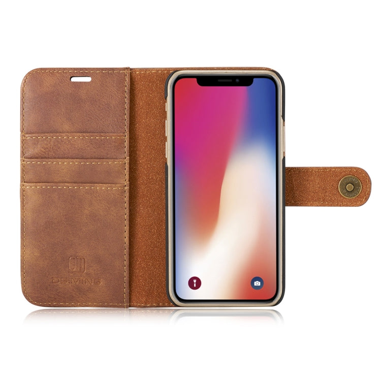 For iPhone X / XS DG.MING  Crazy Horse Texture Horizontal Flip Detachable Magnetic Protective Case with Holder & Card Slots & Wallet