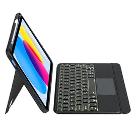 T10-AS For iPad 11 2025 / iPad 10th Gen 10.9 2022 Touch Backlight Split Type Bluetooth Keyboard Leather Case
