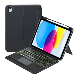T10-AS For iPad 11 2025 / iPad 10th Gen 10.9 2022 Touch Backlight Split Type Bluetooth Keyboard Leather Case