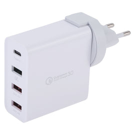 A3P 3A Max Output USB-C / Type-C + QC3.0 + Dual USB 4 Ports Wall Travel Charger, EU Plug, EU Plug