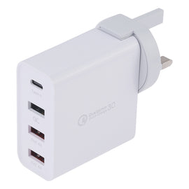 A3P 3A Max Output USB-C / Type-C + QC3.0 + Dual USB 4 Ports Wall Travel Charger, UK Plug