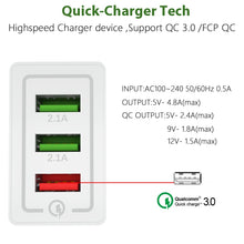 Load image into Gallery viewer, AR-QC-03 2.1A 3 USB Ports Quick Charger Travel Charger, US Plug, AR-QC-03 US, AR-QC-03 US Plug Blue