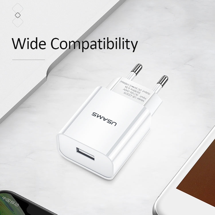 USAMS US-CC075 T18 2.1A Single USB Travel Charger, EU Plug