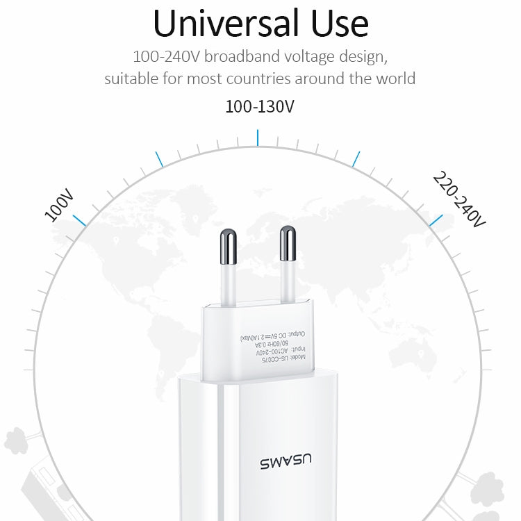 USAMS US-CC075 T18 2.1A Single USB Travel Charger, EU Plug