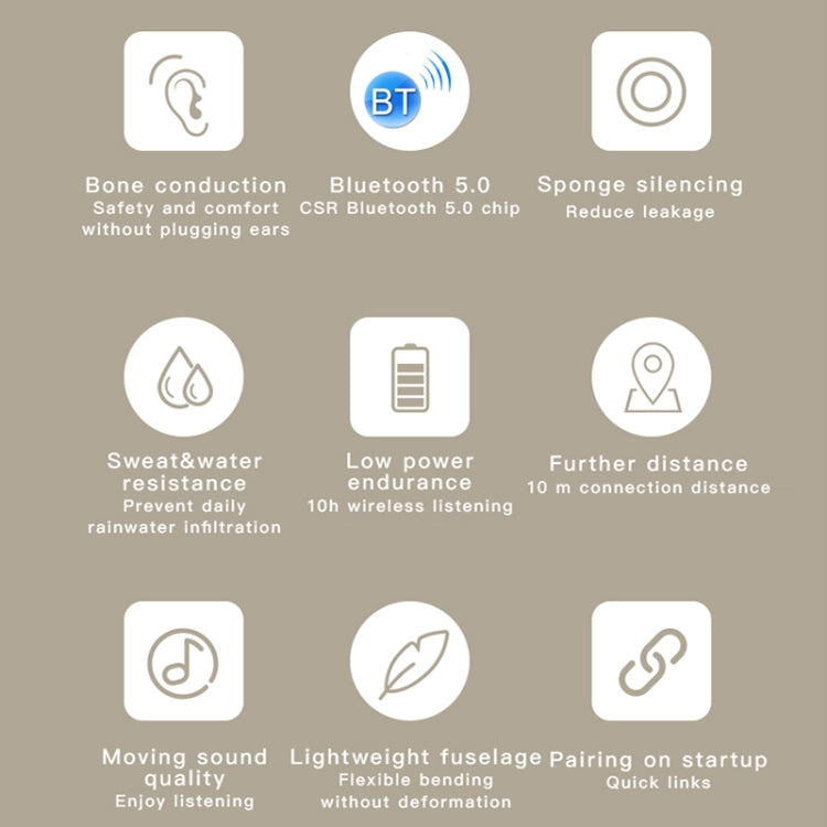 G100 Bluetooth 5.0 Wireless Ear-mounted Sports Waterproof Bone Conduction Earphone