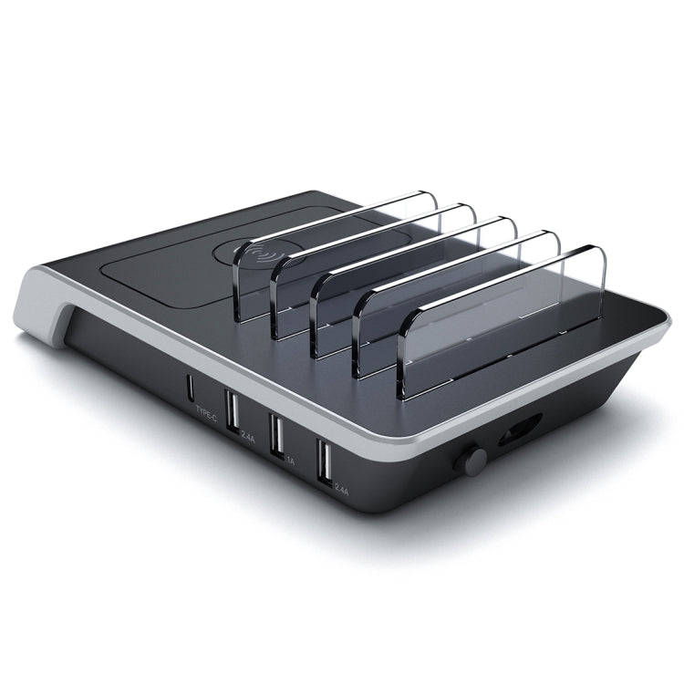 UD09 4 USB Ports Qi Standard Wireless Charger Phone Desktop Stand Holder, EU Plug