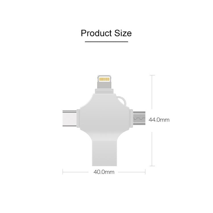 Cross 4 in 1 16GB 8 Pin + Micro USB + USB-C / Type-C + USB 3.0 Metal Flash Disk, 16GB