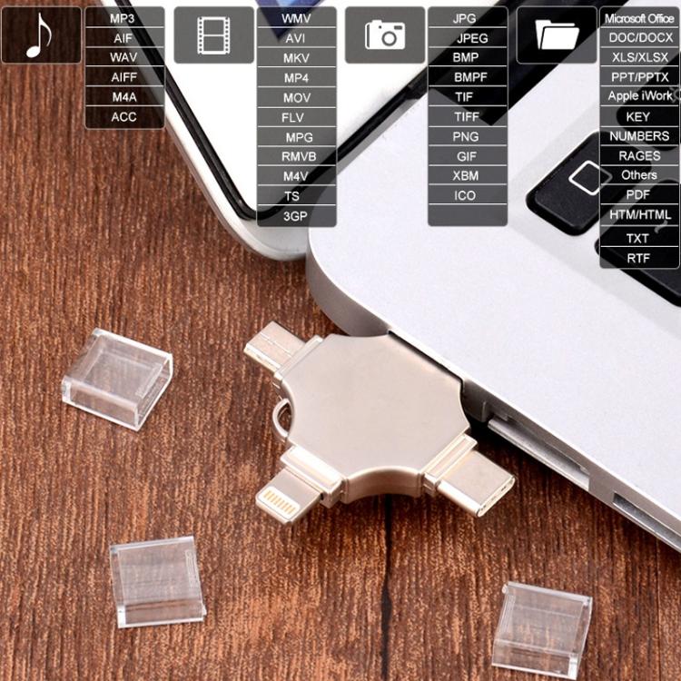 Cross 4 in 1 16GB 8 Pin + Micro USB + USB-C / Type-C + USB 3.0 Metal Flash Disk, 16GB