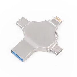 Cross 4 in 1 64GB 8 Pin + Micro USB + USB-C / Type-C + USB 3.0 Metal Flash Disk, 64GB