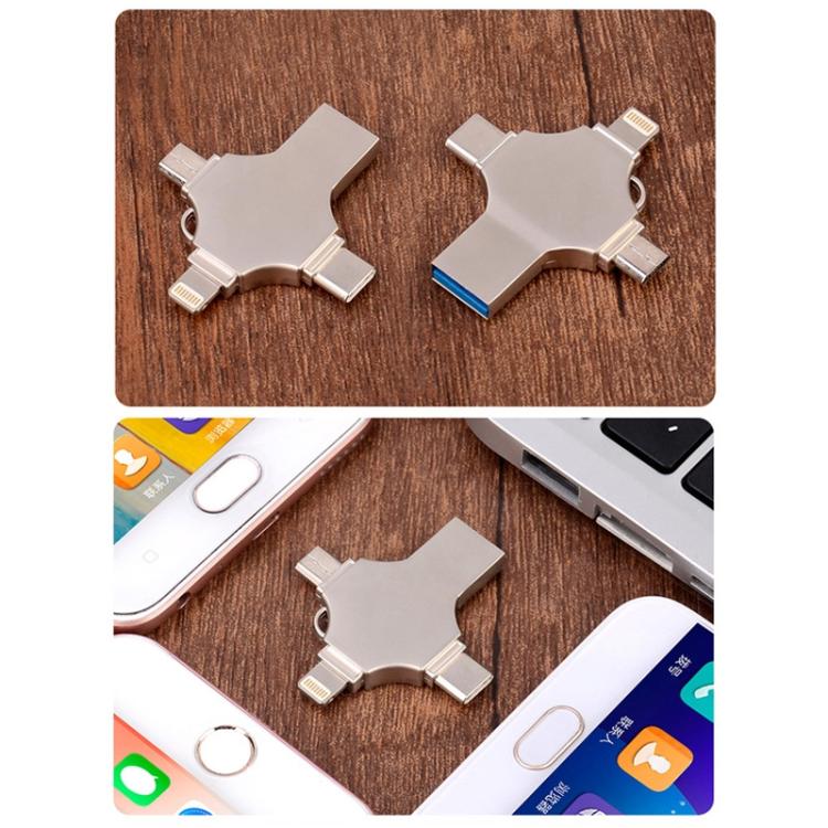 Cross 4 in 1 64GB 8 Pin + Micro USB + USB-C / Type-C + USB 3.0 Metal Flash Disk, 64GB