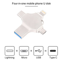 Load image into Gallery viewer, Cross 4 in 1 128GB 8 Pin + Micro USB + USB-C / Type-C + USB 3.0 Metal Flash Disk, 128GB