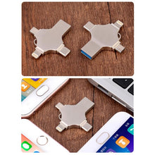 Load image into Gallery viewer, Cross 4 in 1 128GB 8 Pin + Micro USB + USB-C / Type-C + USB 3.0 Metal Flash Disk, 128GB