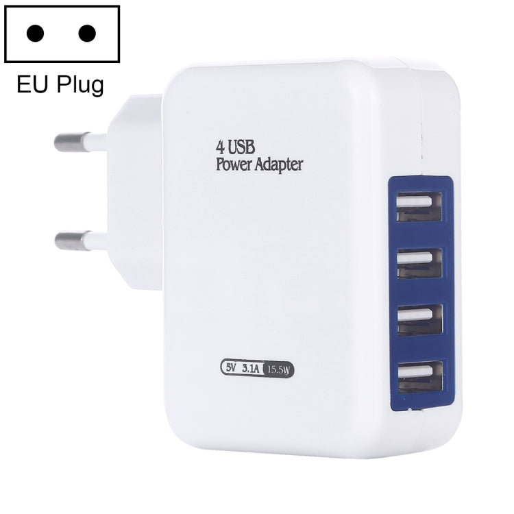 HT-CD03 15.5W 5V 3.1A 4-Port USB Wall Charger Travel Charger, EU Plug