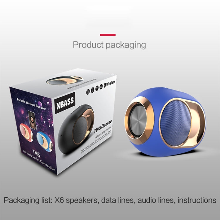 X6 TWS 5W Outdoor Waterproof Bass Wireless Bluetooth Speaker, Support Hands-free / USB / AUX / TF Card