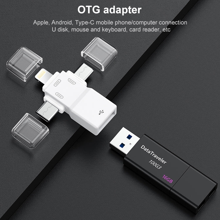 USB 2.0 to 8 Pin + USB-C / Type-C + Micro USB  OTG Adapter