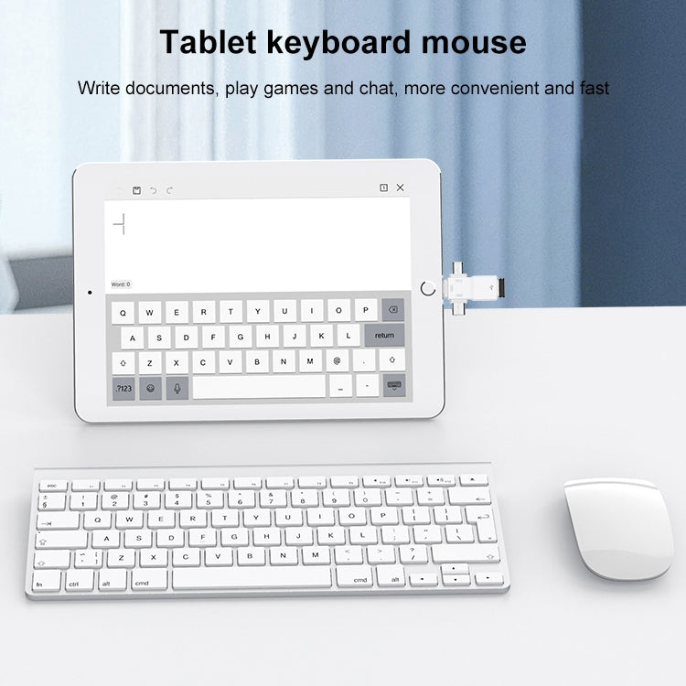 USB 2.0 to 8 Pin + USB-C / Type-C + Micro USB  OTG Adapter