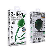 Load image into Gallery viewer, WK WDC-124 3A 3 In 1 8 Pin + Type-C / USB-C + Micro USB Bona Series Telescopic Charging Data Cable, Length: 1.5m