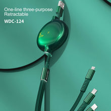 Load image into Gallery viewer, WK WDC-124 3A 3 In 1 8 Pin + Type-C / USB-C + Micro USB Bona Series Telescopic Charging Data Cable, Length: 1.5m