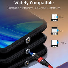 Load image into Gallery viewer, 2m 2A Output 3 in 1 USB to 8 Pin + USB-C / Type-C + Micro USB Nylon Braided Rotate Magnetic Charging Cable