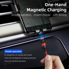 Load image into Gallery viewer, 1m 2A Output 3 in 1 USB to 8 Pin + USB-C / Type-C + Micro USB Nylon Braided Rotate Magnetic Charging Cable