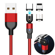 Load image into Gallery viewer, 1m 2A Output 3 in 1 USB to 8 Pin + USB-C / Type-C + Micro USB Nylon Braided Rotate Magnetic Charging Cable