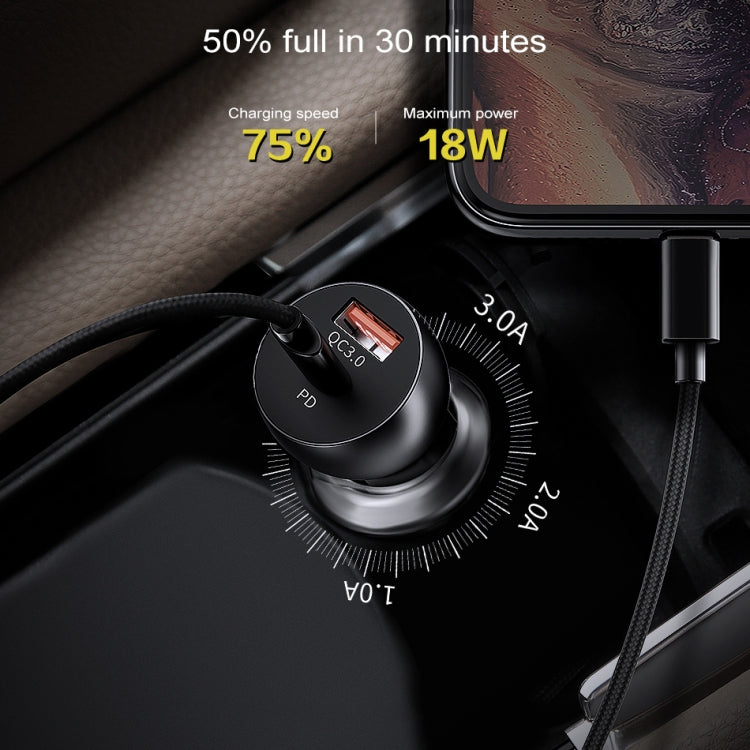 awei C-822 18W PD 8 Pin + 18W QC 3.0 USB Interface Car Charger, C-822