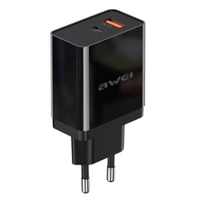 Load image into Gallery viewer, awei C-980 18W PD USB-C / Type-C + QC 3.0 USB Interface Fast Charging Travel Charger, EU Plug