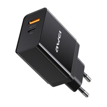 Load image into Gallery viewer, awei C-980 18W PD USB-C / Type-C + QC 3.0 USB Interface Fast Charging Travel Charger, EU Plug