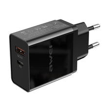 Load image into Gallery viewer, awei C-980 18W PD USB-C / Type-C + QC 3.0 USB Interface Fast Charging Travel Charger, EU Plug