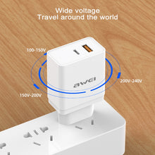 Load image into Gallery viewer, awei C-980 18W PD USB-C / Type-C + QC 3.0 USB Interface Fast Charging Travel Charger, EU Plug