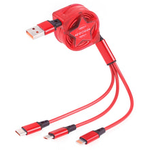 Load image into Gallery viewer, 1.2m 3 in 1 USB to USB-C / Type-C + 8Pin + Micro USB Retractable Data Syn Charging Cable