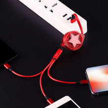 Load image into Gallery viewer, 1.2m 3 in 1 USB to USB-C / Type-C + 8Pin + Micro USB Retractable Data Syn Charging Cable