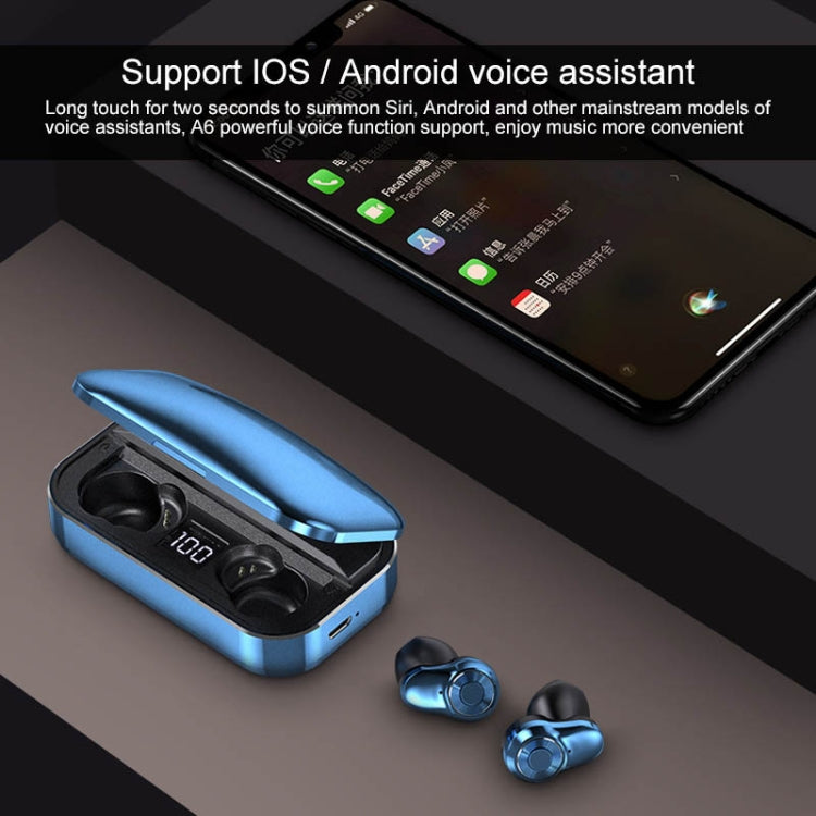 A6 TWS Bluetooth 5.0 Touch Wireless Bluetooth Earphone with Charging Box & LED Smart Digital Display, Support Voice Assistant & Memory Connection & HD Call