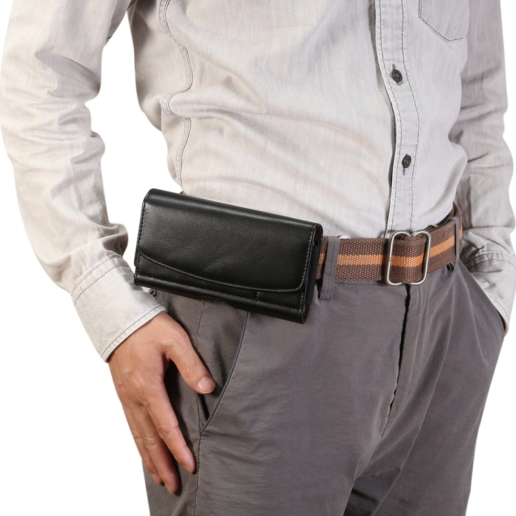 Lambskin Elastic Band Men 5.2 Inch Mobile Phone Universal Hanging Waist Leather Case with Card Slot,