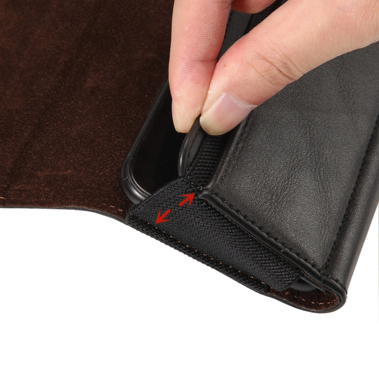 Lambskin Elastic Band Men 5.2 Inch Mobile Phone Universal Hanging Waist Leather Case with Card Slot,