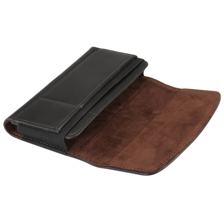 Lambskin Elastic Band Men 5.2 Inch Mobile Phone Universal Hanging Waist Leather Case with Card Slot,