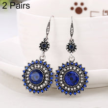Load image into Gallery viewer, 2 Pairs Ethnic Sun Flower Style Rhinestone Earrings Long Earbobs, JEW2030JL, JEW2030JR, JEW2030SB, JEW2030SD, JEW2030SL, JEW2030SR