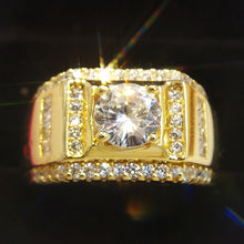 Load image into Gallery viewer, Fashion New Style Gold Plated + AAA Zircon Inlaid Rhinestone Men Diamond Ring, Size: 9, Diameter: 18.9mm, Perimeter: 59.5mm, Diameter: 18.9mm