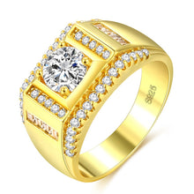 Load image into Gallery viewer, Fashion New Style Gold Plated + AAA Zircon Inlaid Rhinestone Men Diamond Ring, Size: 10, Diameter: 19.8mm, Perimeter: 62.1mm, Diameter: 19.8mm